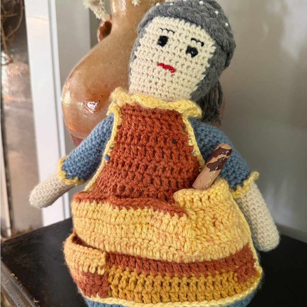 NWOT Hand Crafted Multicolor Crochet Doll With Storage Pockets for Sewing
